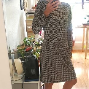 NWOT Veronica M. Dress Black Beige Pattern Long Sleeve Pockets XS